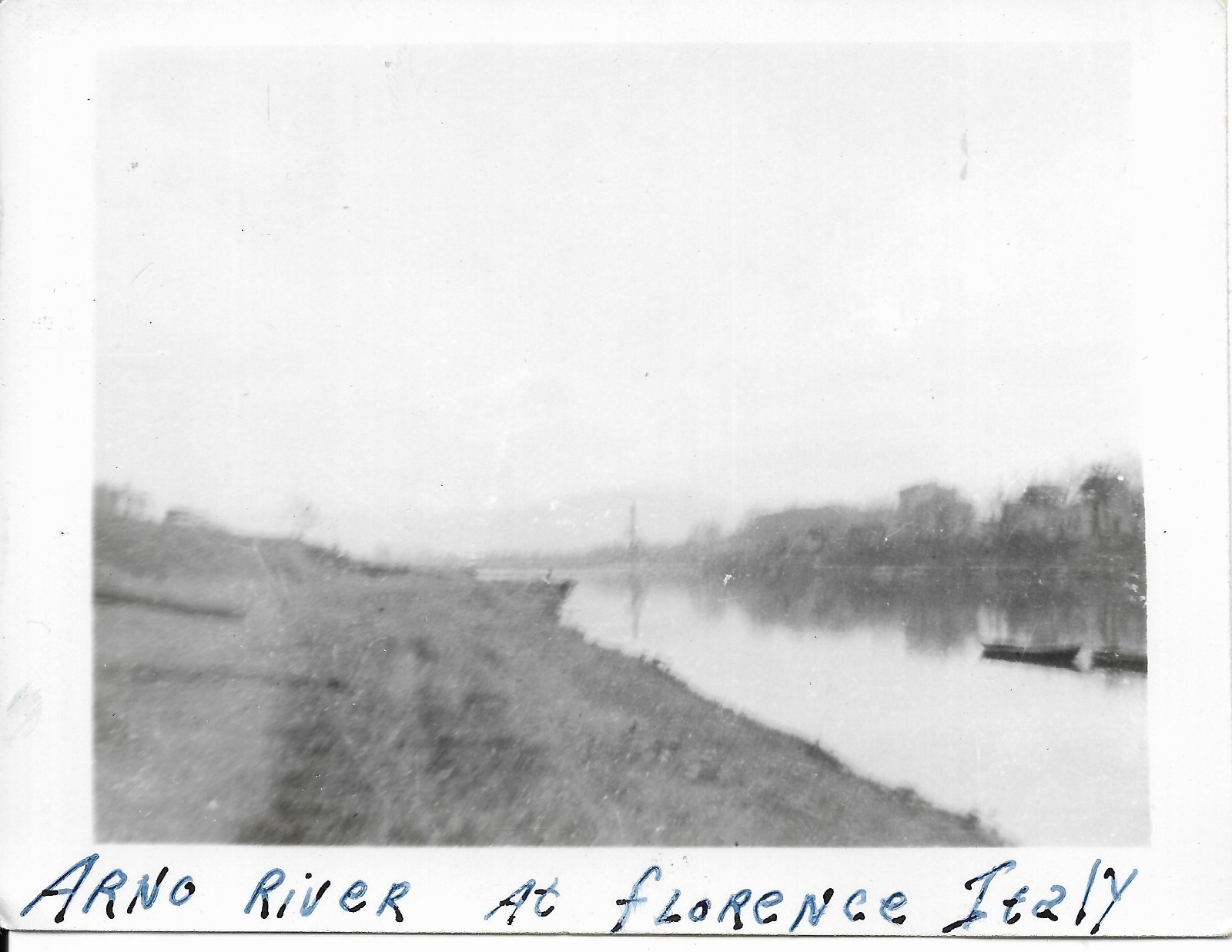 2 vintage photos 1940s Florence Italy Arno River and horse man statue monument