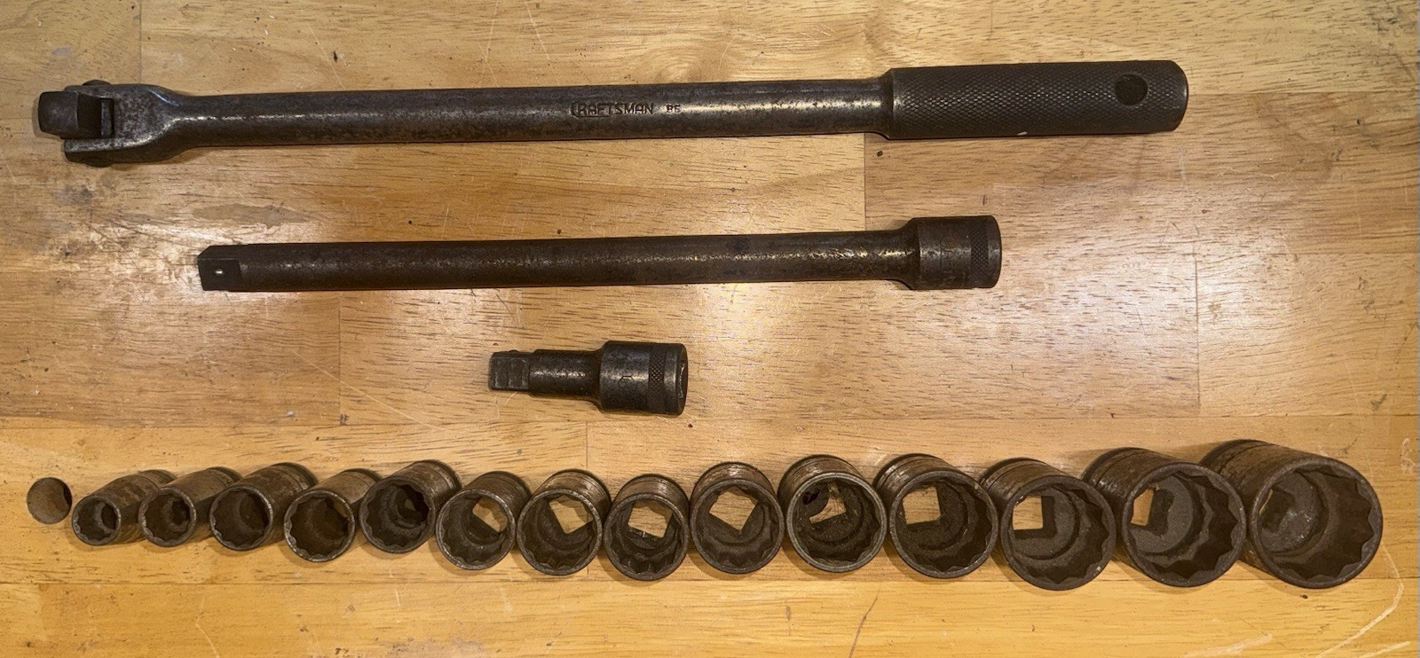 Vintage Craftsman Underline C BE Socket Lot 17pc Breaker Bar Extension USA Vintage Craftsman Underline C BE Socket Lot 17pc Breaker Bar Extension USA