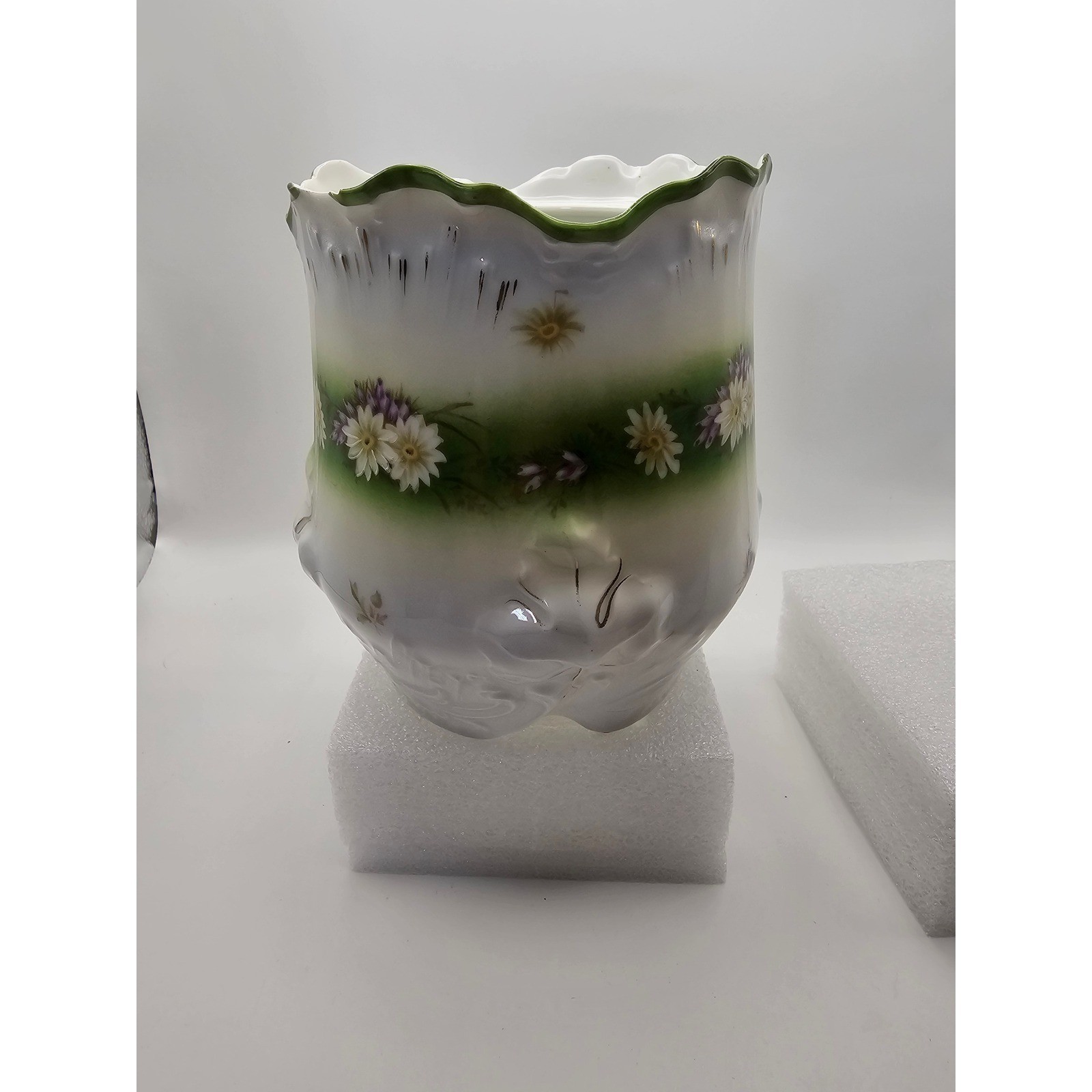B.R.C. Voltaire Germany Antique Porcelain Biscuit Jar Base Floral Daisy Green B.R.C. Voltaire Germany Antique Porcelain Biscuit Jar Base Floral Daisy Green
