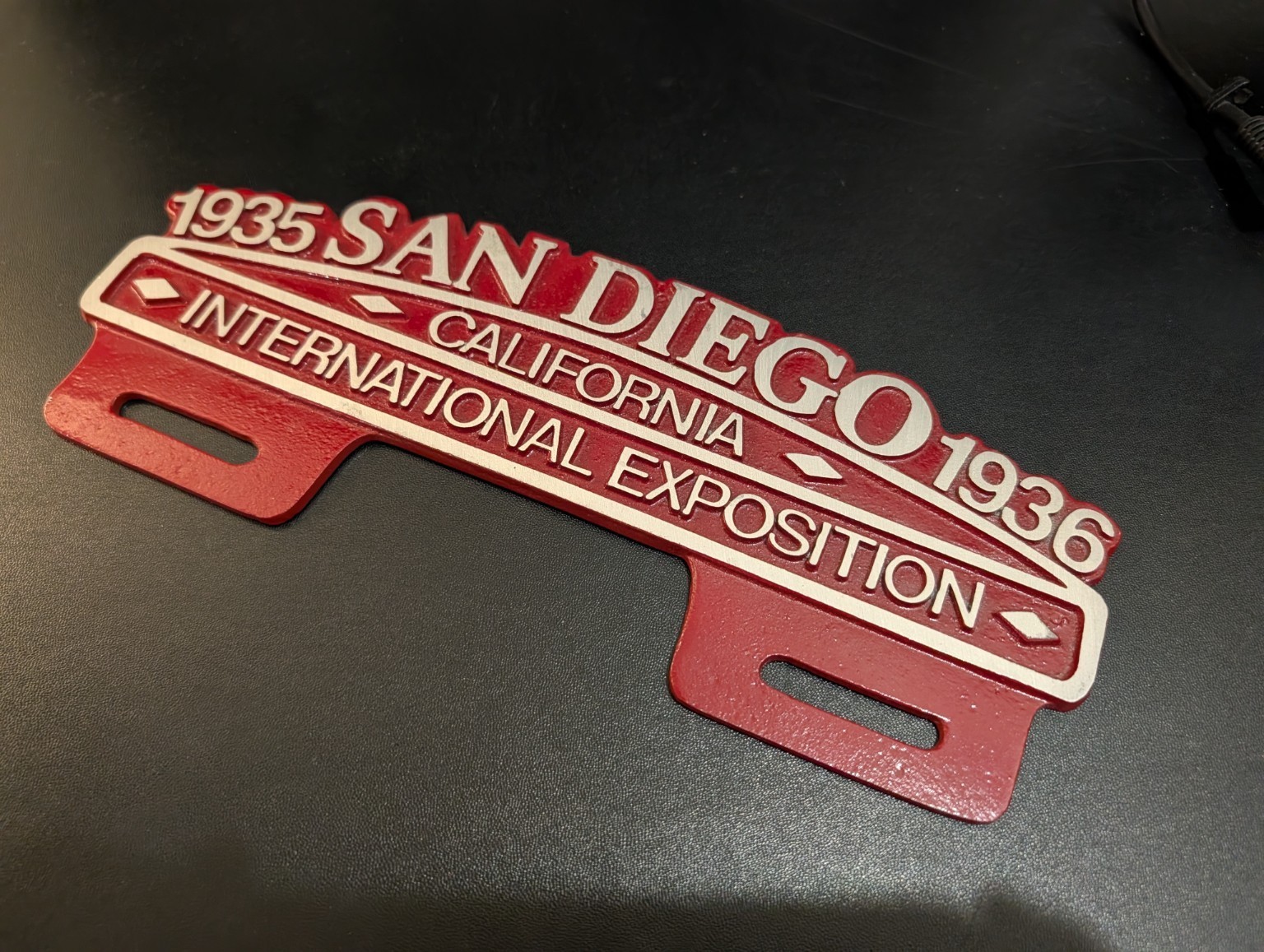 1935 1936 San Diego California International Exposition License Plate Topper 1935 1936 San Diego California International Exposition License Plate Topper