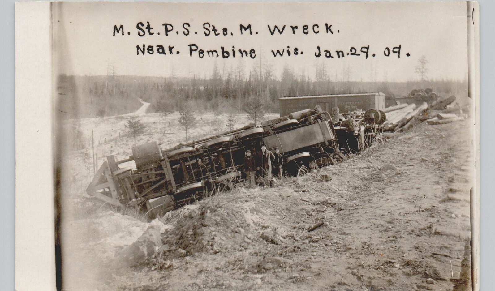 TRAIN WRECK pembine wi c1910 postcard wisconsin real photo rppc railroad engine TRAIN WRECK pembine wi c1910 postcard wisconsin real photo rppc railroad engine