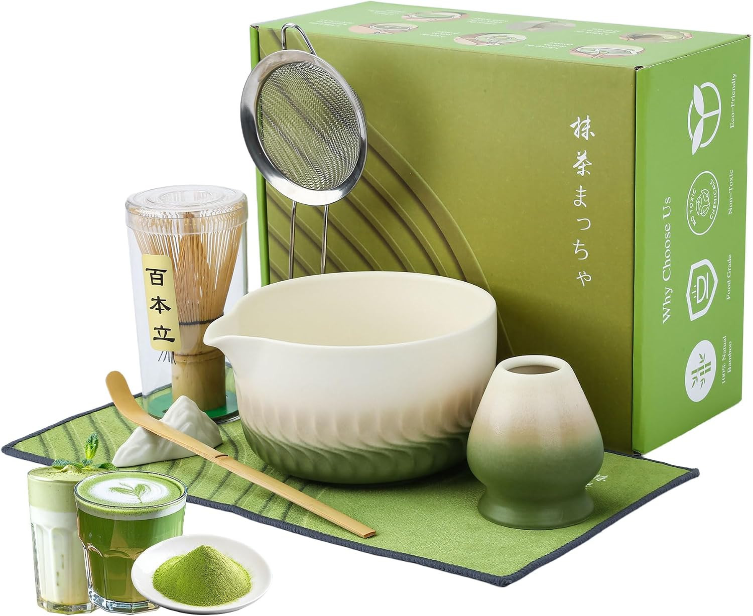 Matcha Whisk Set, 7Pcs Matcha Kit, Ceramic Matcha Bowl Set with Bamboo Whisk