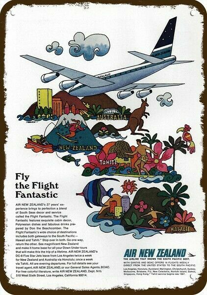 1967 NEW ZEALAND AIRLINES Vintage Look DECORATIVE METAL SIGN - 60's PSYCHEDELIC 1967 NEW ZEALAND AIRLINES Vintage Look DECORATIVE METAL SIGN - 60's PSYCHEDELIC
