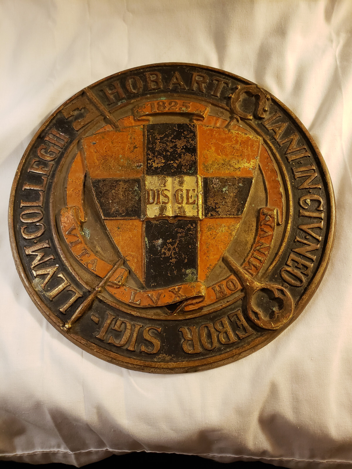 Antique Hobart William Smith University bronze original seal plaque  11.5"  RARE