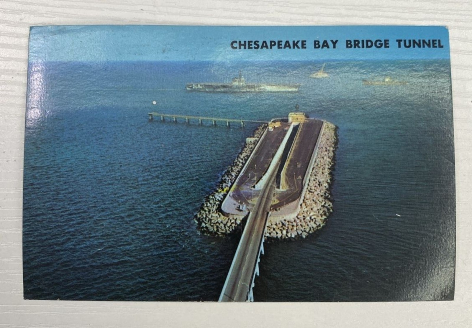 Chesapeake Bay Bridge Tunnel US Navy Battleship Chrome Virginia c1975 Postcard
