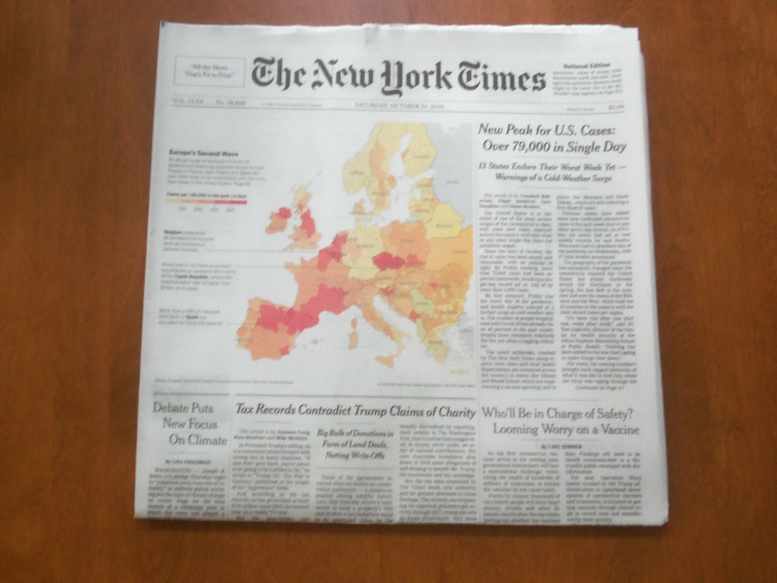 2020 OCTOBER 24 NEW YORK TIMES- NEW PEAK FOR US CASES: OVER 79,000 IN SINGLE DAY 2020 OCTOBER 24 NEW YORK TIMES- NEW PEAK FOR US CASES: OVER 79,000 IN SINGLE DAY