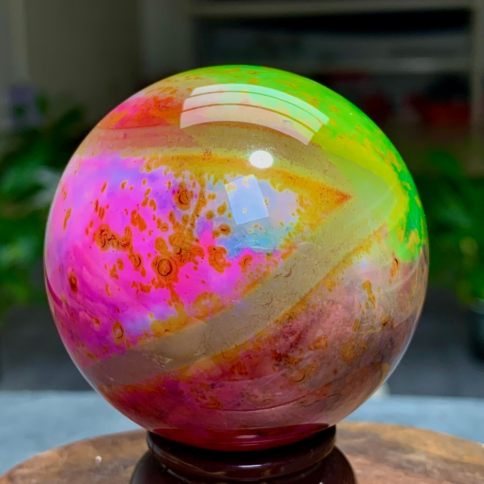 246G Natural Crystal Beautiful colored striped agate sphere Healing