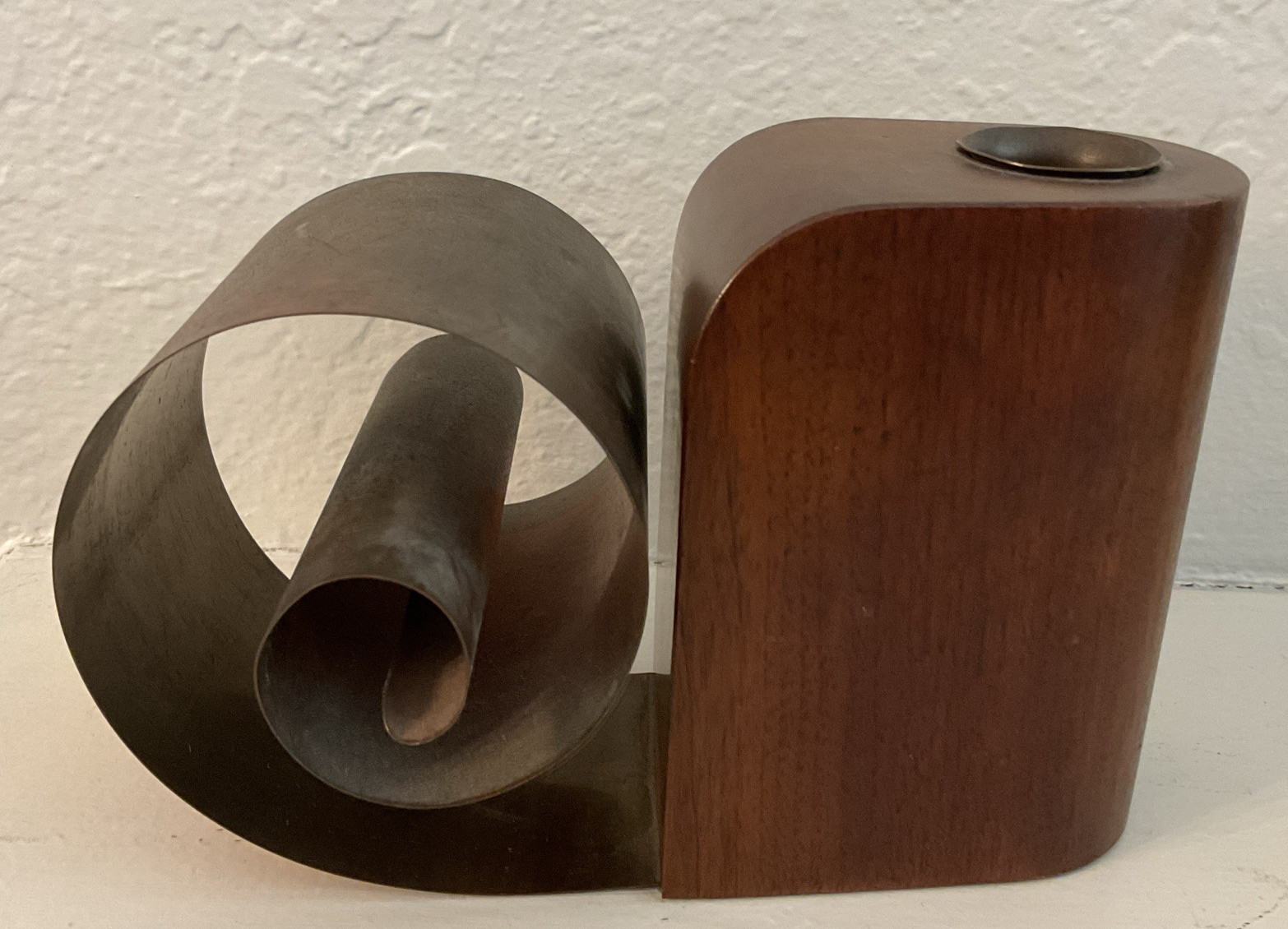Vintage Bookend 1930s Art Deco style Wood & Metal Scroll Coil MCM Vintage Bookend 1930s Art Deco style Wood & Metal Scroll Coil MCM