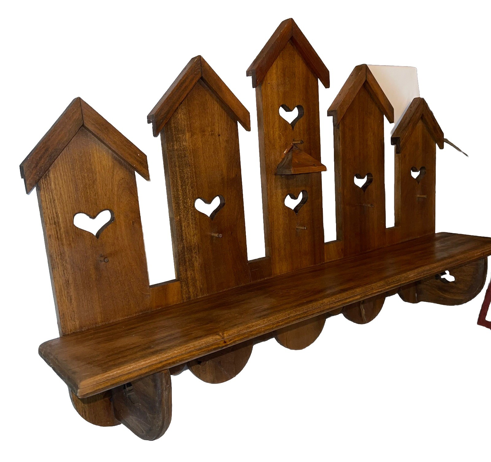 Vintage 28” X 17” BirdHouse & Heart Cutout Handmade Wood Wall Shelf Vintage 28” X 17” BirdHouse & Heart Cutout Handmade Wood Wall Shelf