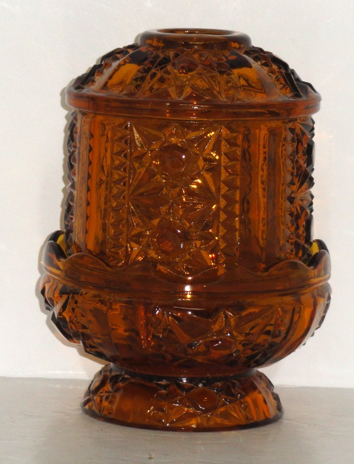 Vintage Indiana Glass Large Golden Amber Stars And Bars Fairy Lamp 6 1/2 ''Tall Vintage Indiana Glass Large Golden Amber Stars And Bars Fairy Lamp 6 1/2 ''Tall