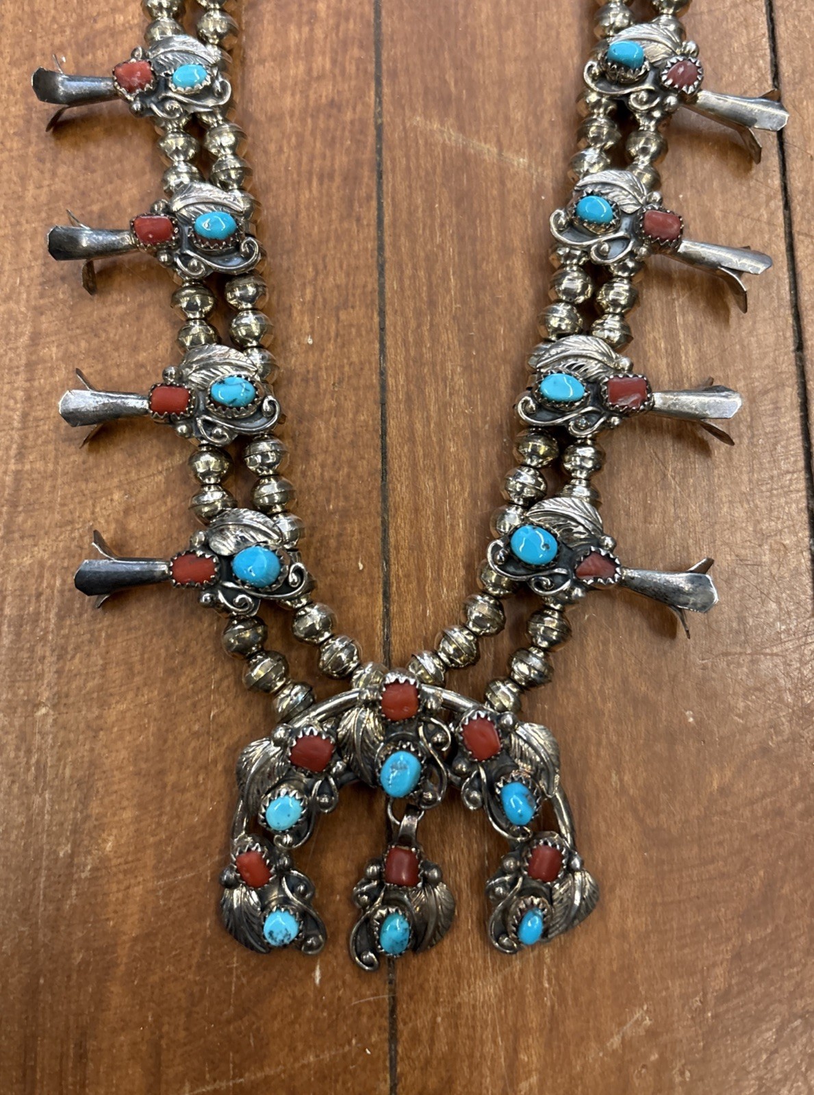 Vintage Native American Sterling Silver Necklace Navajo OLD PAWN Squash Blossom Vintage Native American Sterling Silver Necklace Navajo OLD PAWN Squash Blossom