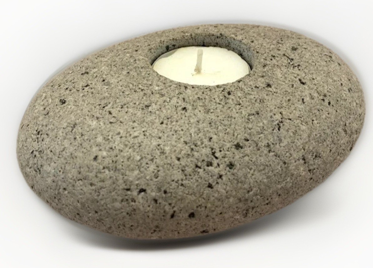 Stone Candle Votive Minimalist Modern Zen Gray Funky Rock Spa MCM VTG River USA Stone Candle Votive Minimalist Modern Zen Gray Funky Rock Spa MCM VTG River USA