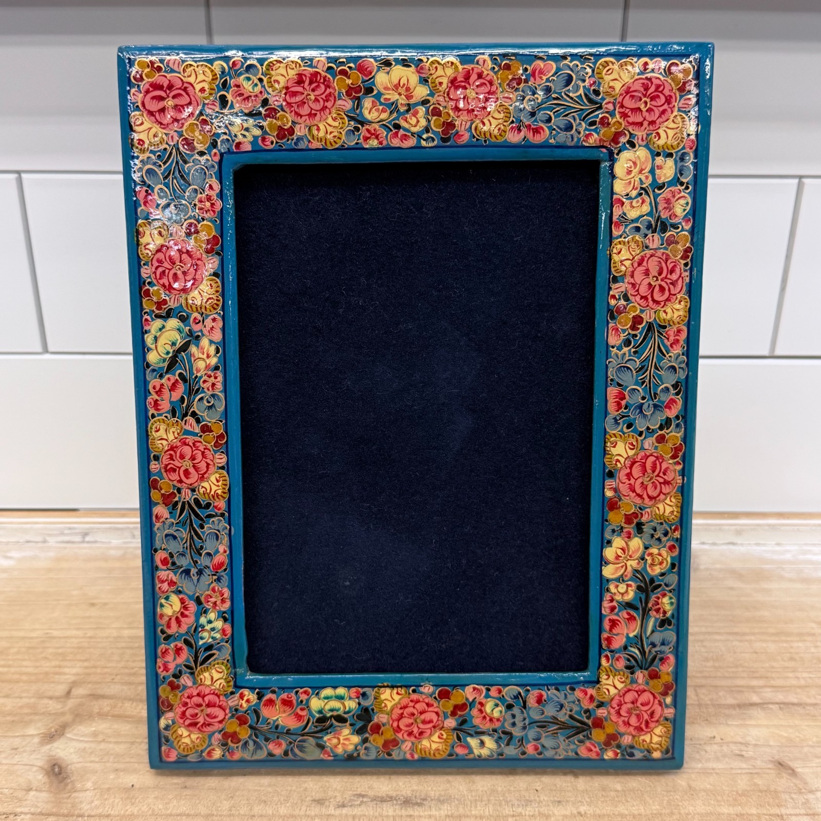Vintage Kashmiri Hand Painted Floral Photo Frame India Vintage Kashmiri Hand Painted Floral Photo Frame India