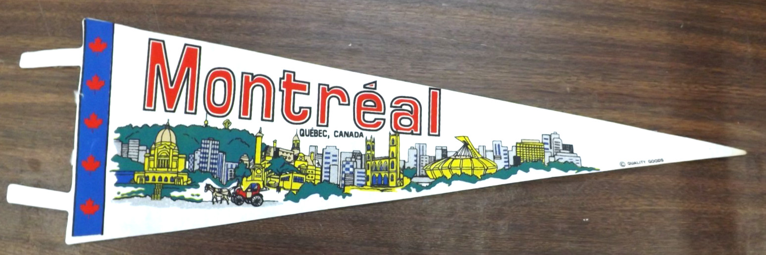 VINTAGE 1970s MONTREAL QUEBEC CANADA PENNANT PRETTY BANNER 24.5"