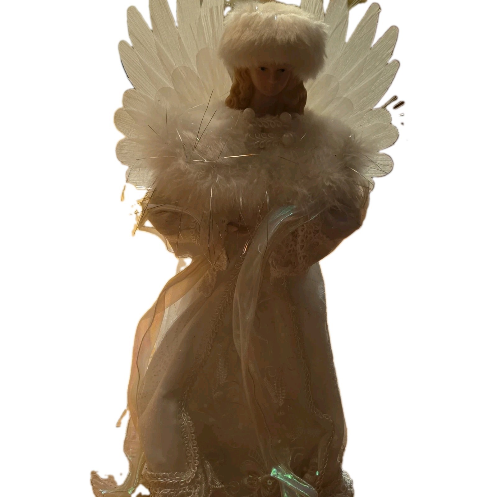 White Angel Christmas Tree Topper Figurine 3D Effect Fabric & Plastic Decor White Angel Christmas Tree Topper Figurine 3D Effect Fabric & Plastic Decor