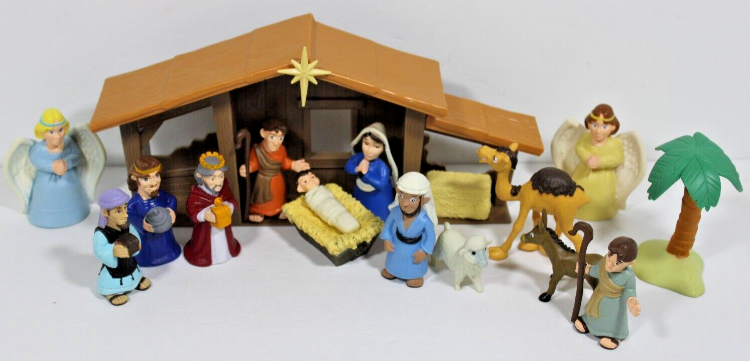 Child's, Kids 16 Piece Nativity Scene Plastic PVC Nativity Play Set, Jesus Birth