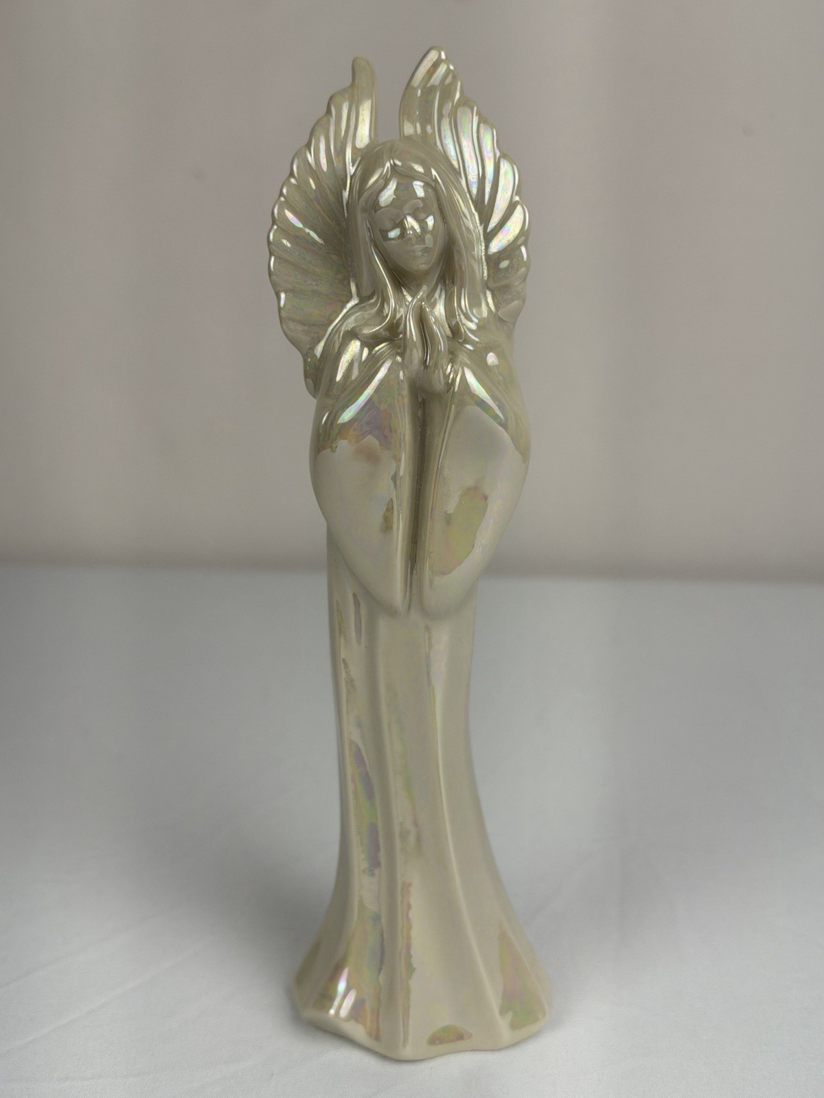Iridescent Pearl White Ceramic Praying Angel Figurine 8” Tall Iridescent Pearl White Ceramic Praying Angel Figurine 8” Tall