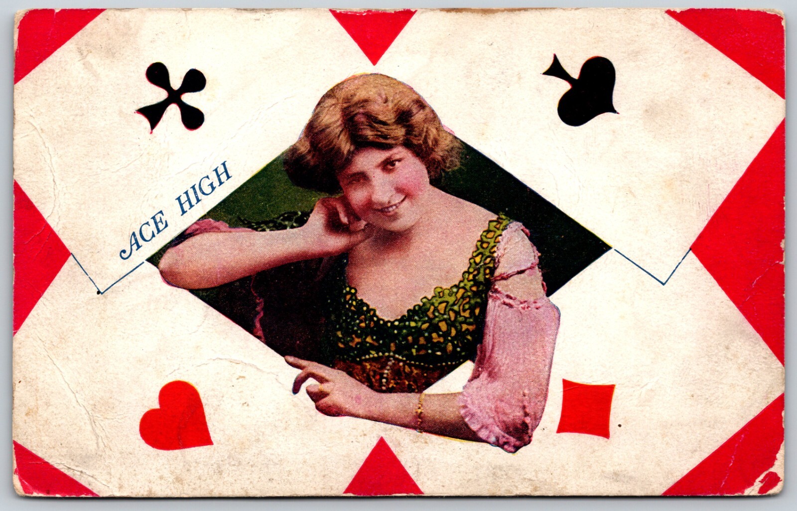 1908 Flirty Woman with Playing Cards Ace High RARE ANTIQUE Postcard 1908 Flirty Woman with Playing Cards Ace High RARE ANTIQUE Postcard