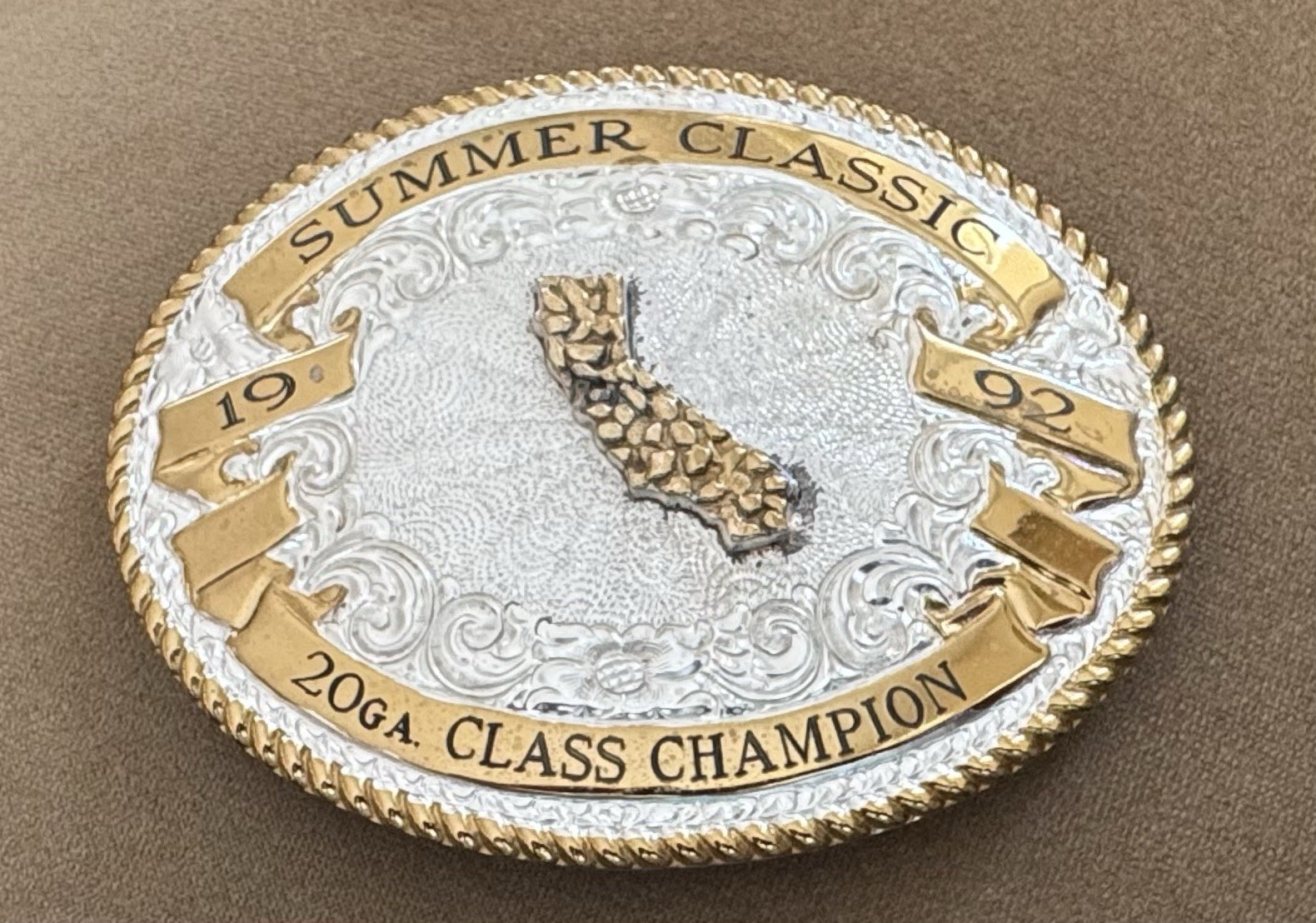 SALE Vintage 1992 California Summer Classic 12 GA Champion Trophy Belt Buckle SALE Vintage 1992 California Summer Classic 12 GA Champion Trophy Belt Buckle