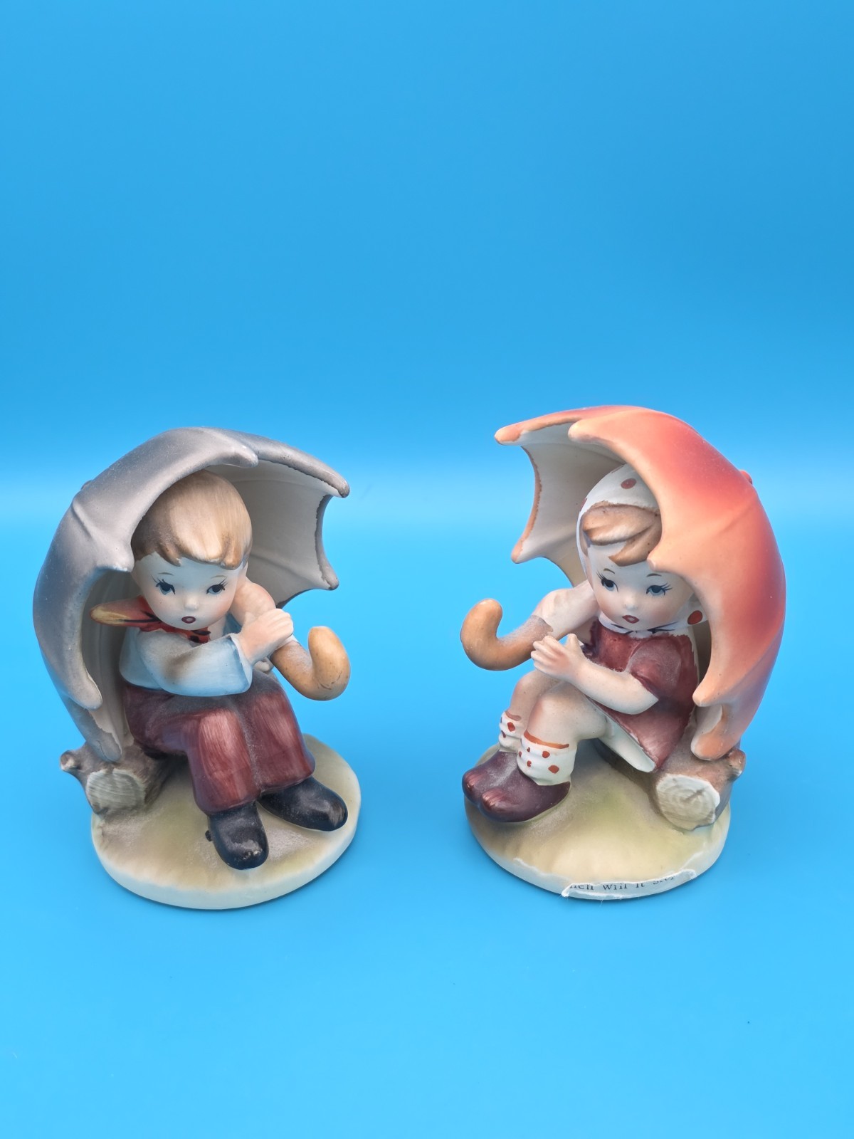Vintage Kelvin's Porcelain - Boy & Girl Under Umbrellas "When Will It Stop Vintage Kelvin's Porcelain - Boy & Girl Under Umbrellas "When Will It Stop