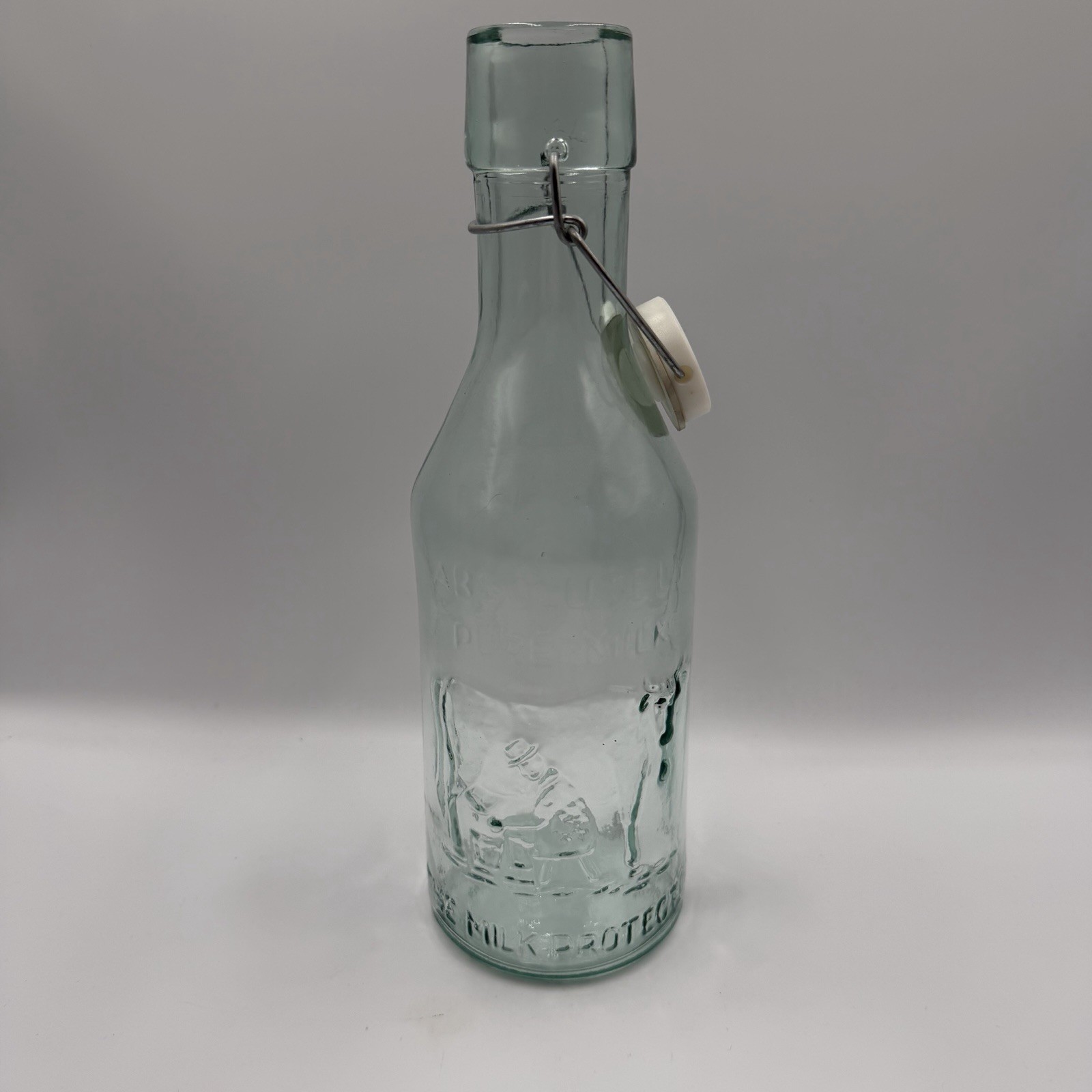 Vintage Absolutely Pure Milk Glass Bottle with Swing Top