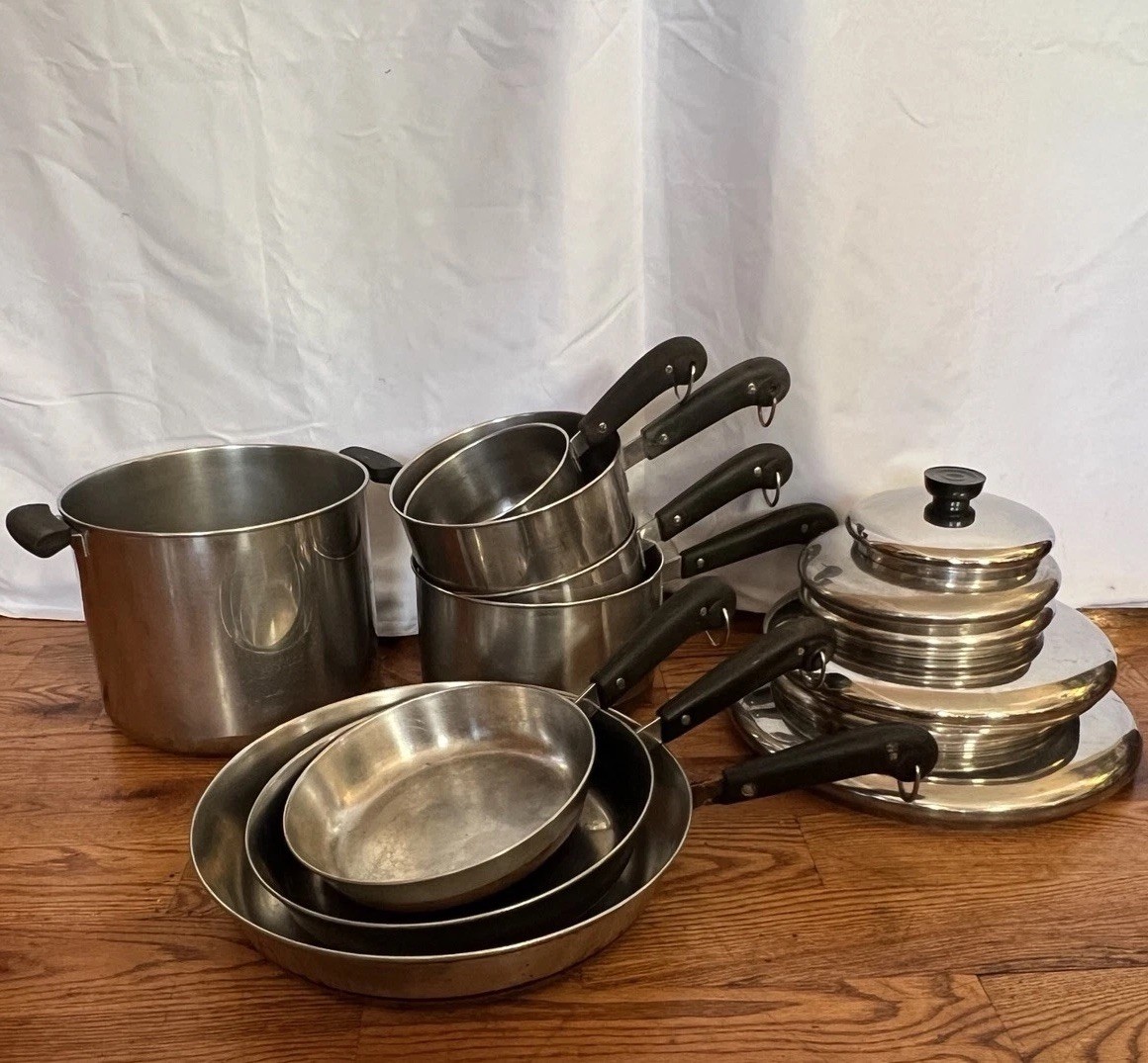 Vintage REVERE WARE 1801 Copper Bottom 14 Pc Cookware Set Double Ring Pre-1968 Vintage REVERE WARE 1801 Copper Bottom 14 Pc Cookware Set Double Ring Pre-1968