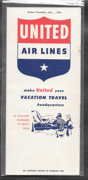 ***1952 United Airlines System Timetable - June 1952***