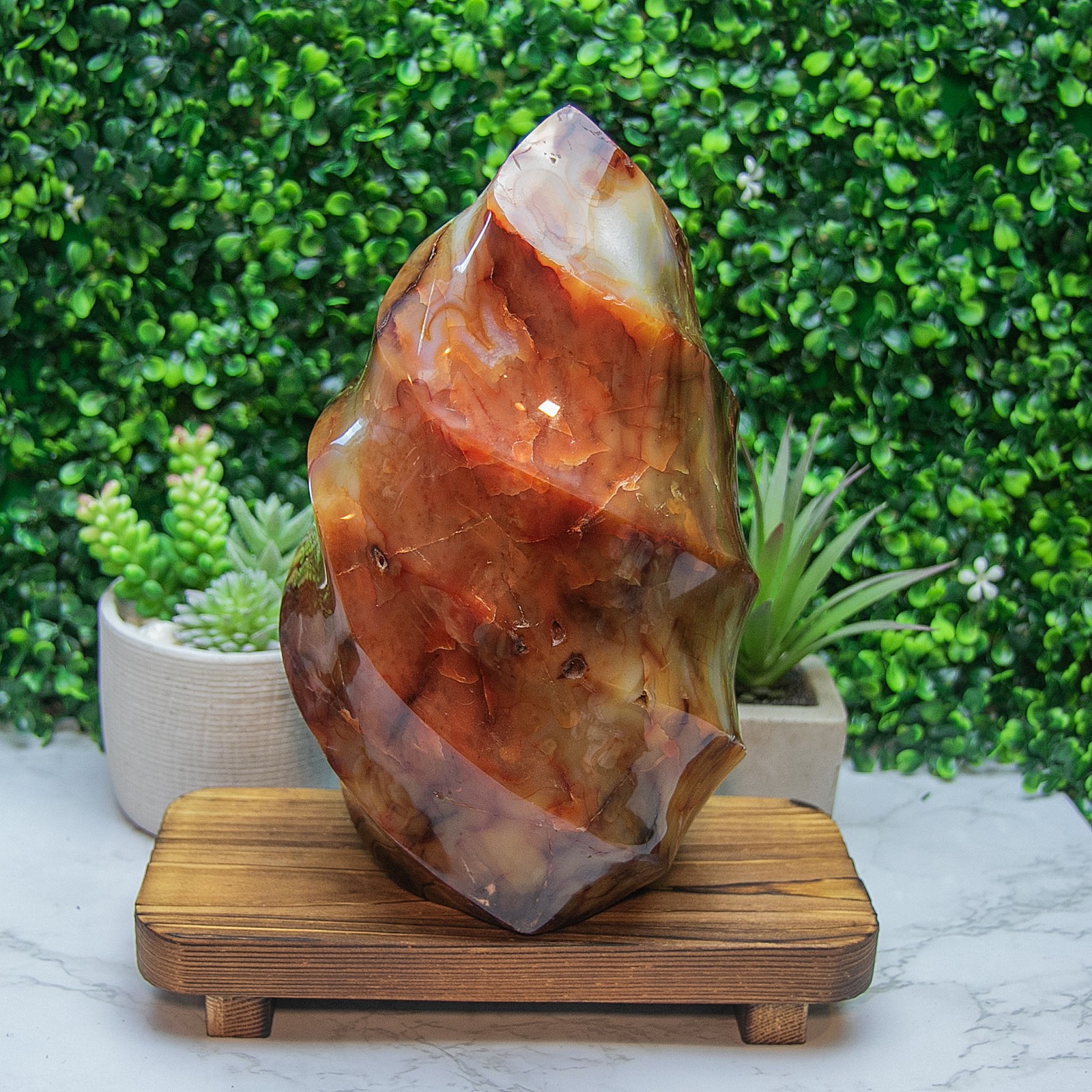 X-Large Carnelian Flame, Red Banded Sugar Druzy Agate Freeform Tower X-Large Carnelian Flame, Red Banded Sugar Druzy Agate Freeform Tower