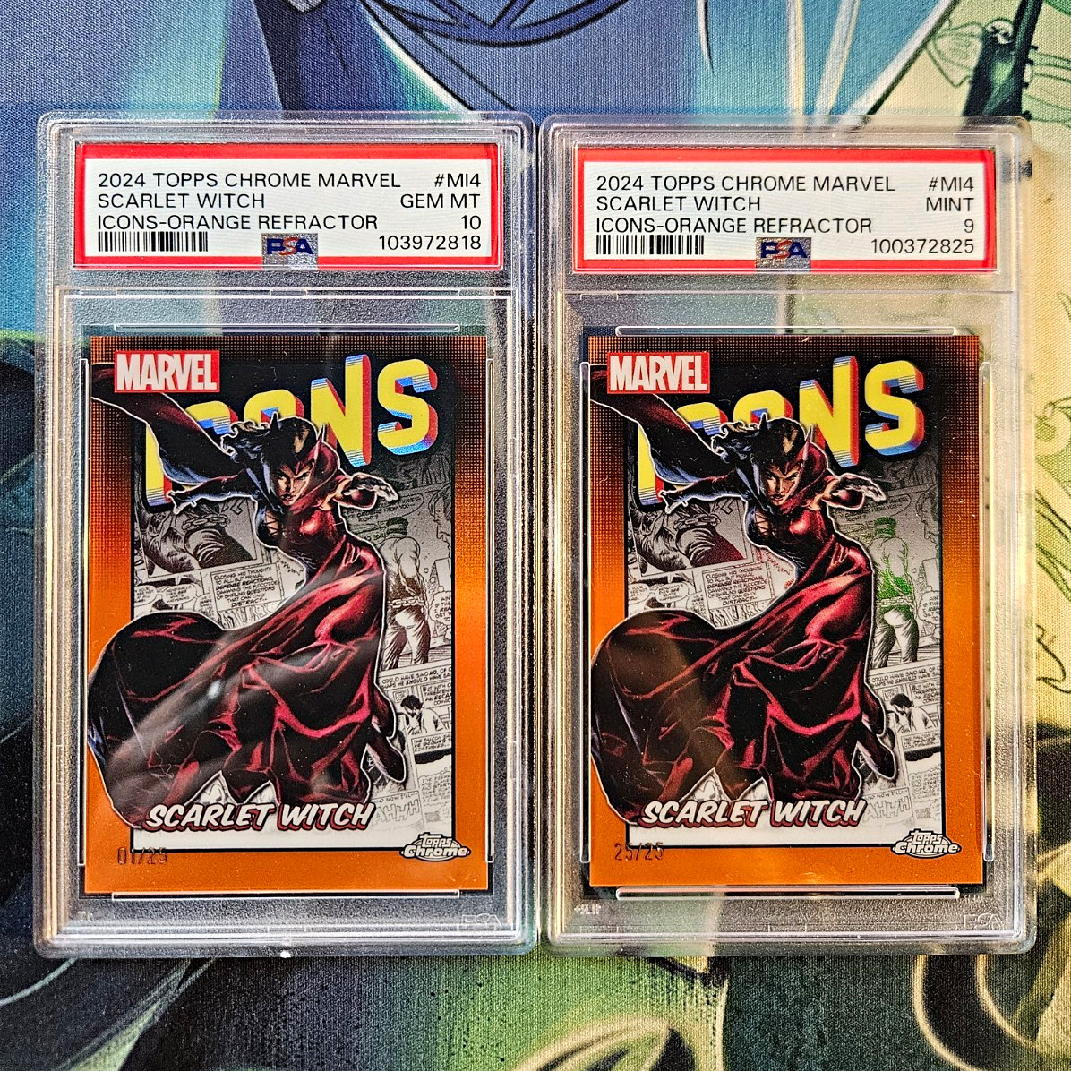 Topps 2024 Chrome Marvel Scarlet Witch MI4 Icons PSA 9/10 Alpha and Omega /25