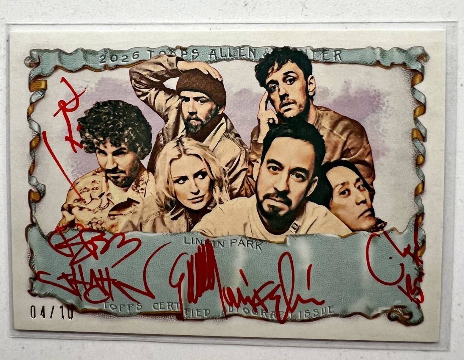 2026 Topps Allen & Ginter Linkin Park Red Ink Quintuple Auto /10 #AA-LP 04/10 2026 Topps Allen & Ginter Linkin Park Red Ink Quintuple Auto /10 #AA-LP 04/10