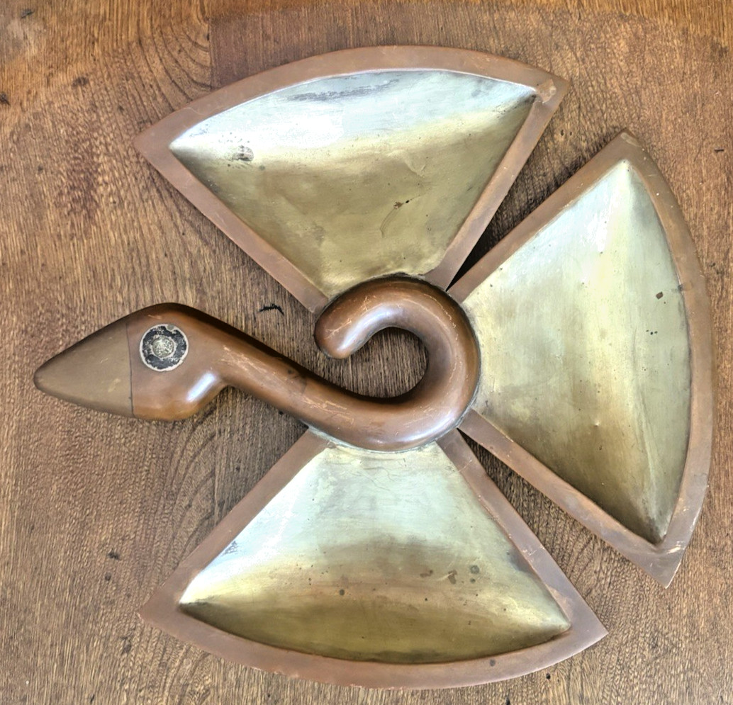 MID CENTURY MEXICAN MIXED METAL 12" BIRD TRAY LOS CASTILLO STYLE COPPER BRASS