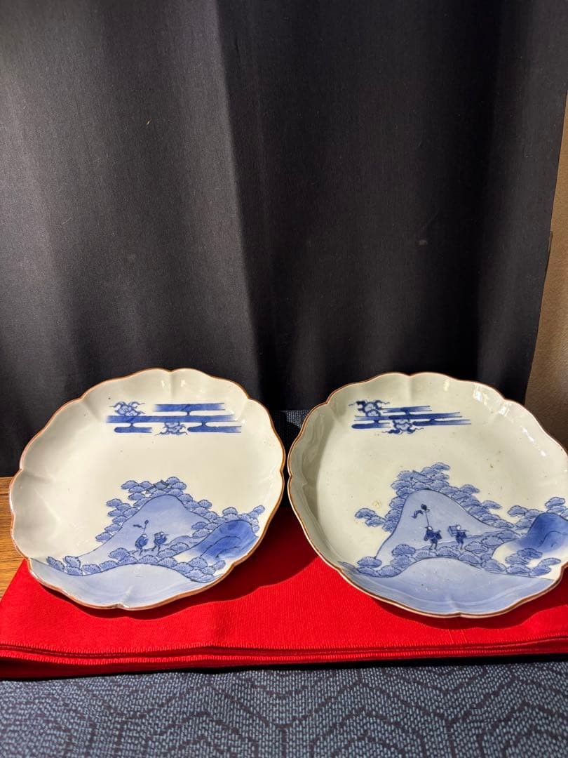 Ancient Edo Imari Blue & White Landscape Wedgwood Plate Set of 2 Ceramics Ancient Edo Imari Blue & White Landscape Wedgwood Plate Set of 2 Ceramics