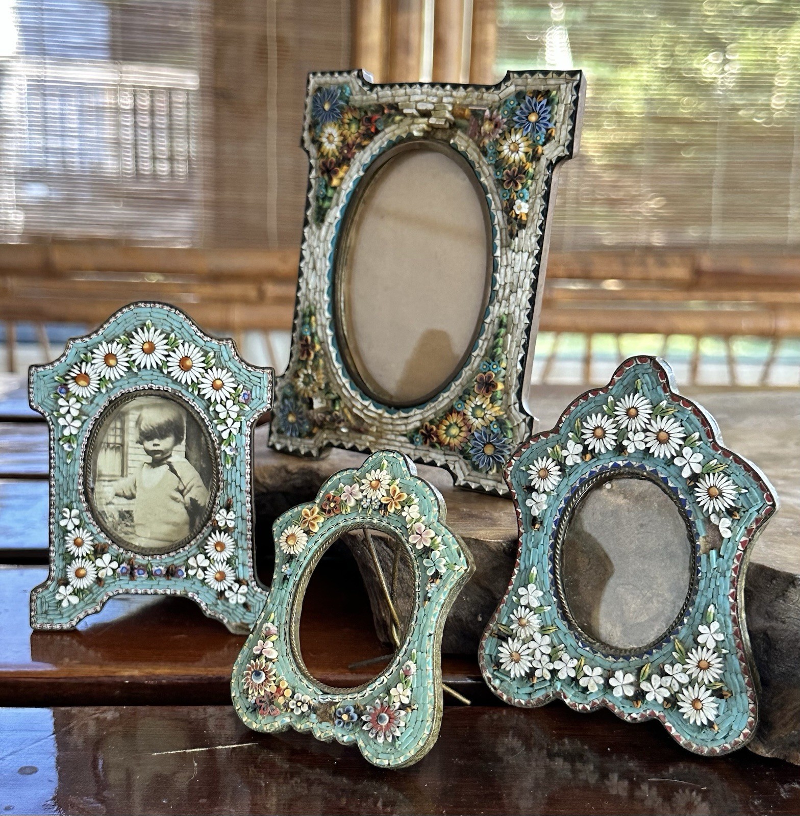 Antique Micro Mosaic Flowers Italian Picture Frame lot of 4 Matching Antique Micro Mosaic Flowers Italian Picture Frame lot of 4 Matching
