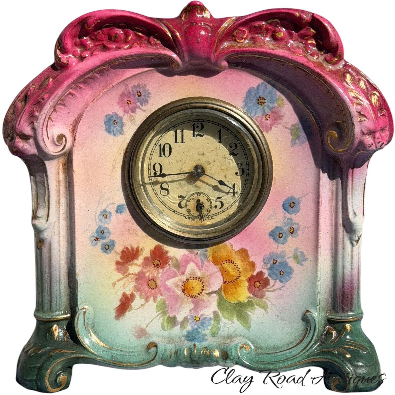 Antique Royal Bonn Germany Miniature Porcelain Mantel Clock Hand Painted Floral Antique Royal Bonn Germany Miniature Porcelain Mantel Clock Hand Painted Floral