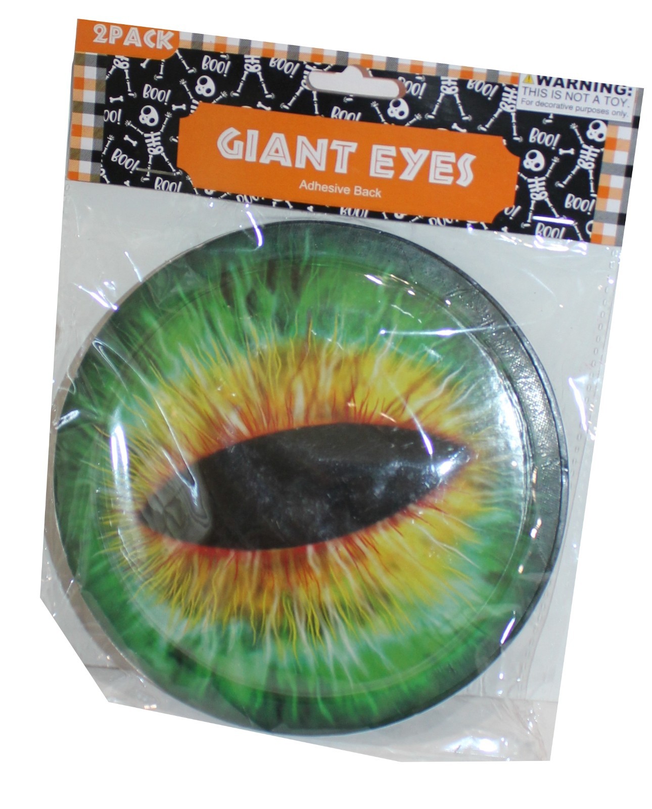 6" Plastic Halloween Adhesive Giant Green Cat Eyes Creature Monster 2pc Decor