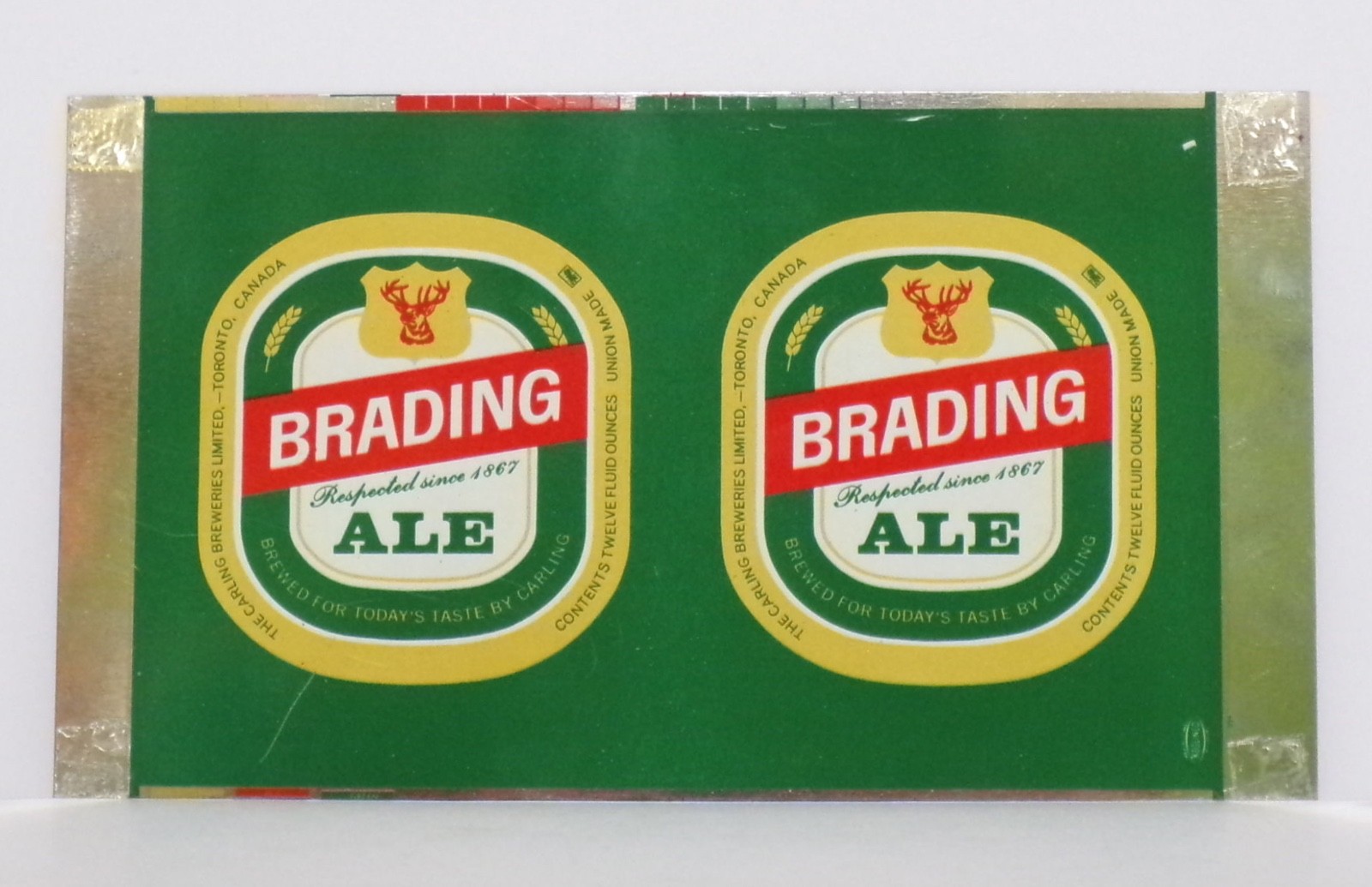 1969 Brading Ale 12oz Beer Body Blank Unrolled Litho Carling Red Stag Canada 1969 Brading Ale 12oz Beer Body Blank Unrolled Litho Carling Red Stag Canada