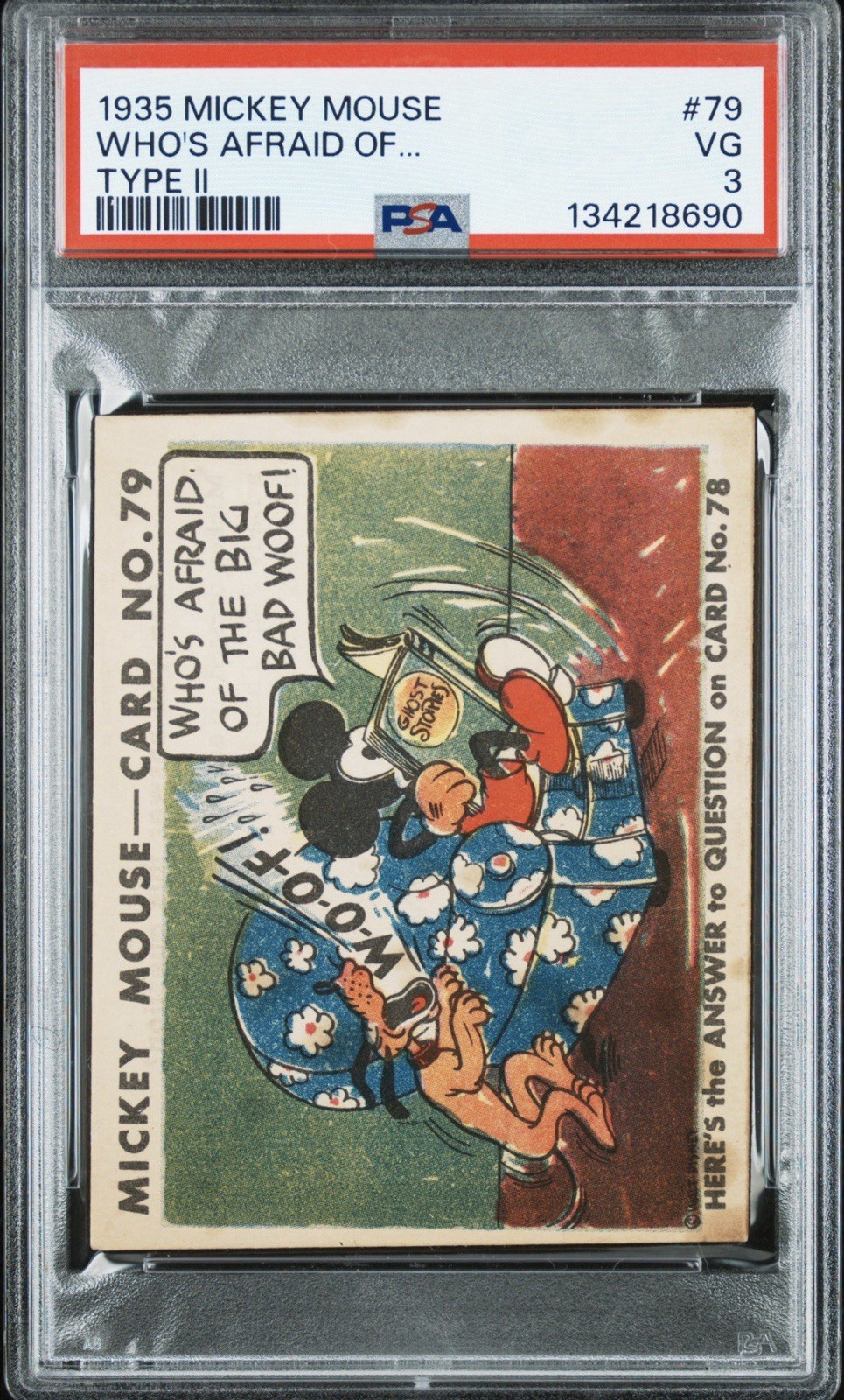 1935 DISNEY MICKEY MOUSE GUM CARD #79 TYPE 2 VERY RARE PSA 3 VG WHOS AFRAID OF…