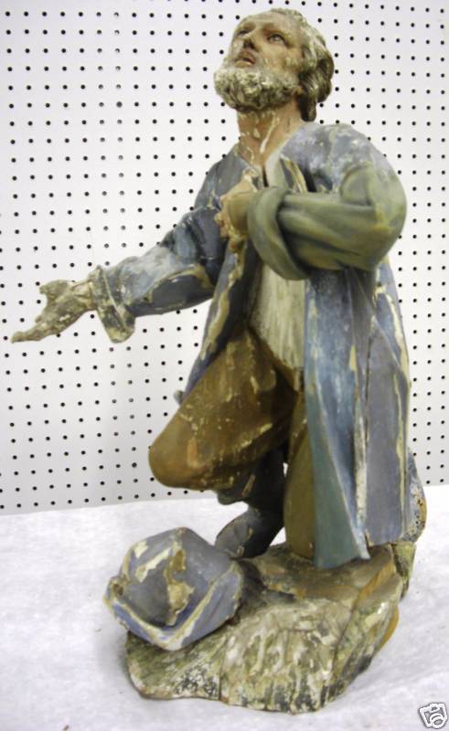 Antique Italian Wooden Hand Carved Religious Praying Man Circa 1680