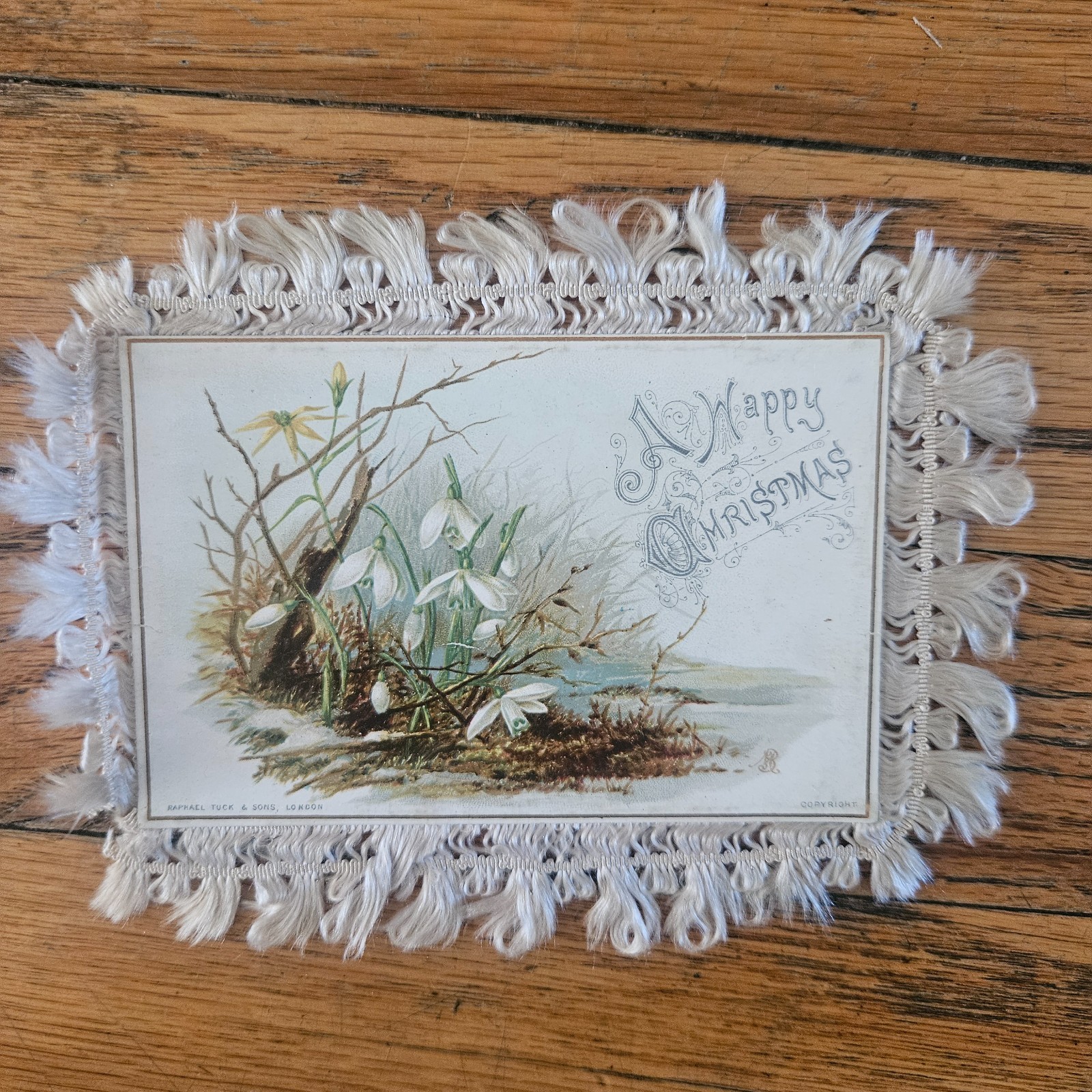 Antique Victorian Silk Fringe Raphael Tuck Sons Christmas Card Double Sided