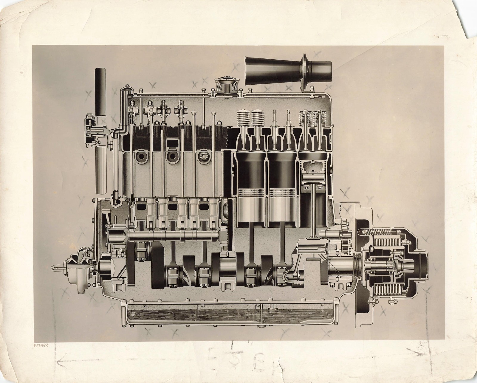 Locomobile Company of America 1915 Photo Drawing Motor Cross Section *P183c Locomobile Company of America 1915 Photo Drawing Motor Cross Section *P183c