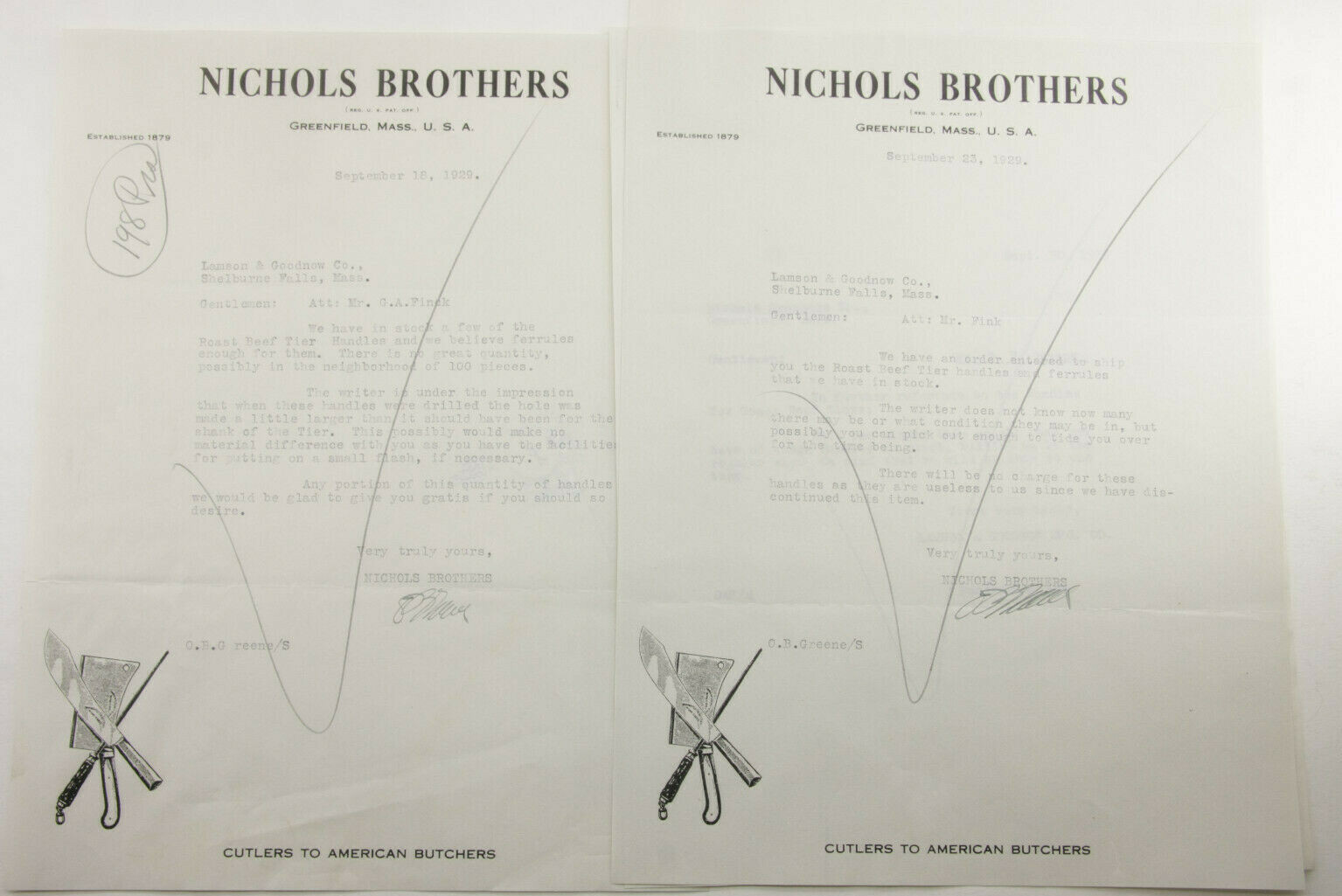 1929 Lamson Goodnow Nichols Brothers Greenfield MA Butcher Knives Ephemera P953B