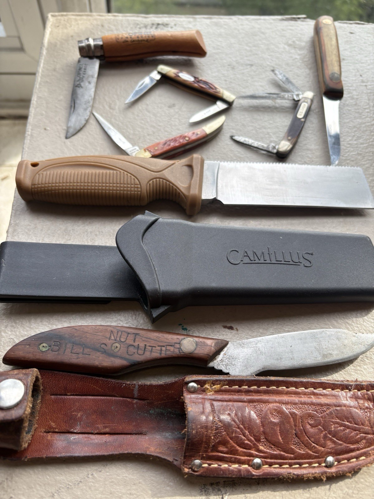 Vintage Pocket Knife Lot Schrade USA Old Timer Opinel Carbon Custom Cutter Set Vintage Pocket Knife Lot Schrade USA Old Timer Opinel Carbon Custom Cutter Set