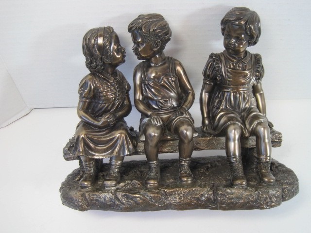 VTG Juliana Faux Bronze Children On a Bench Figurine 9 " x 7.5" x 4.5" Excellent