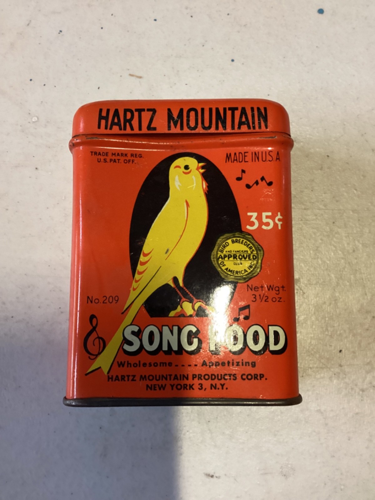Vintage Hartz Mountain Song Food Tin Orange Canary Bird Seed Can Nice Condition Vintage Hartz Mountain Song Food Tin Orange Canary Bird Seed Can Nice Condition
