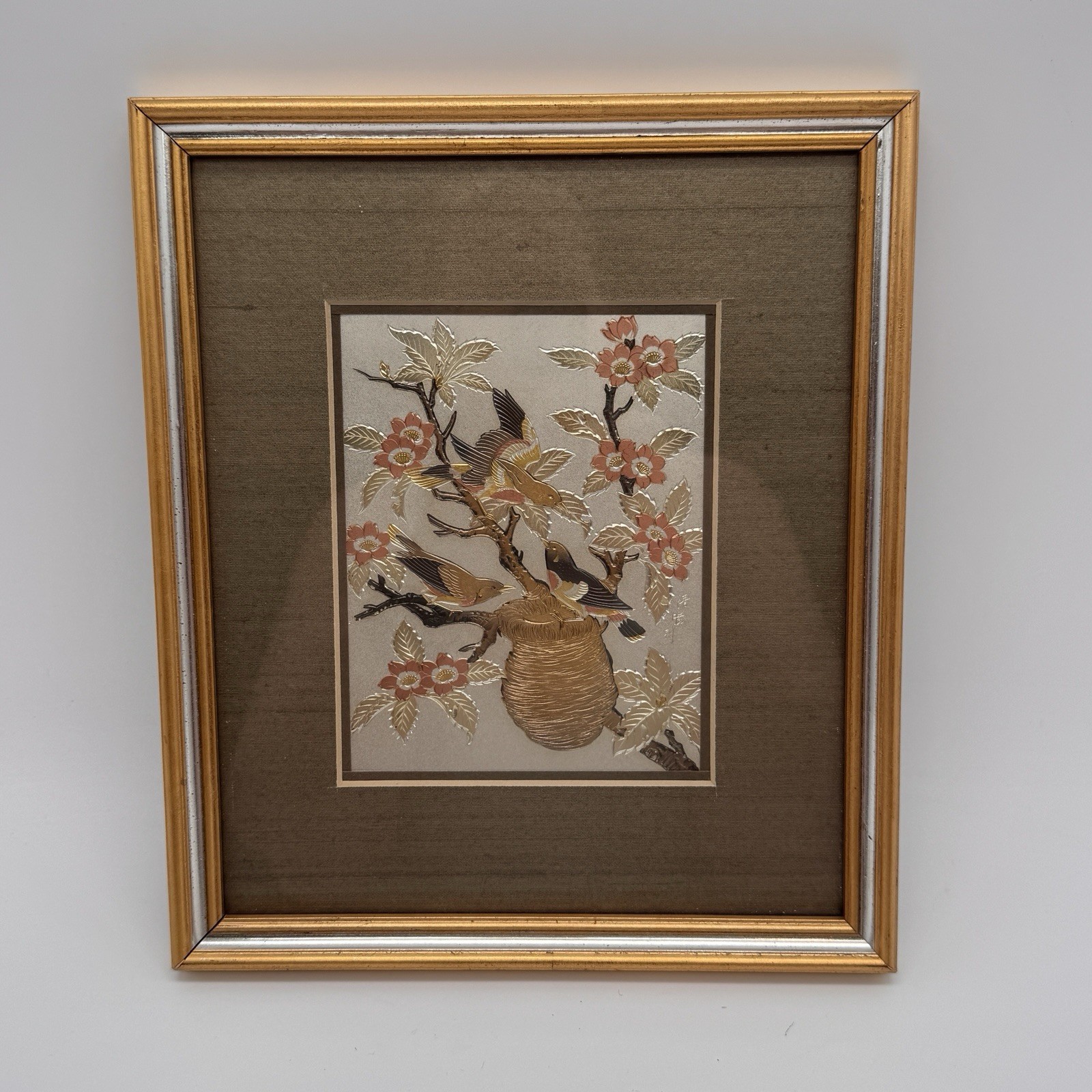 Vintage Japanese Chokin Art Bird & Flowers Limited Edition Framed 9x10.5 Vintage Japanese Chokin Art Bird & Flowers Limited Edition Framed 9x10.5