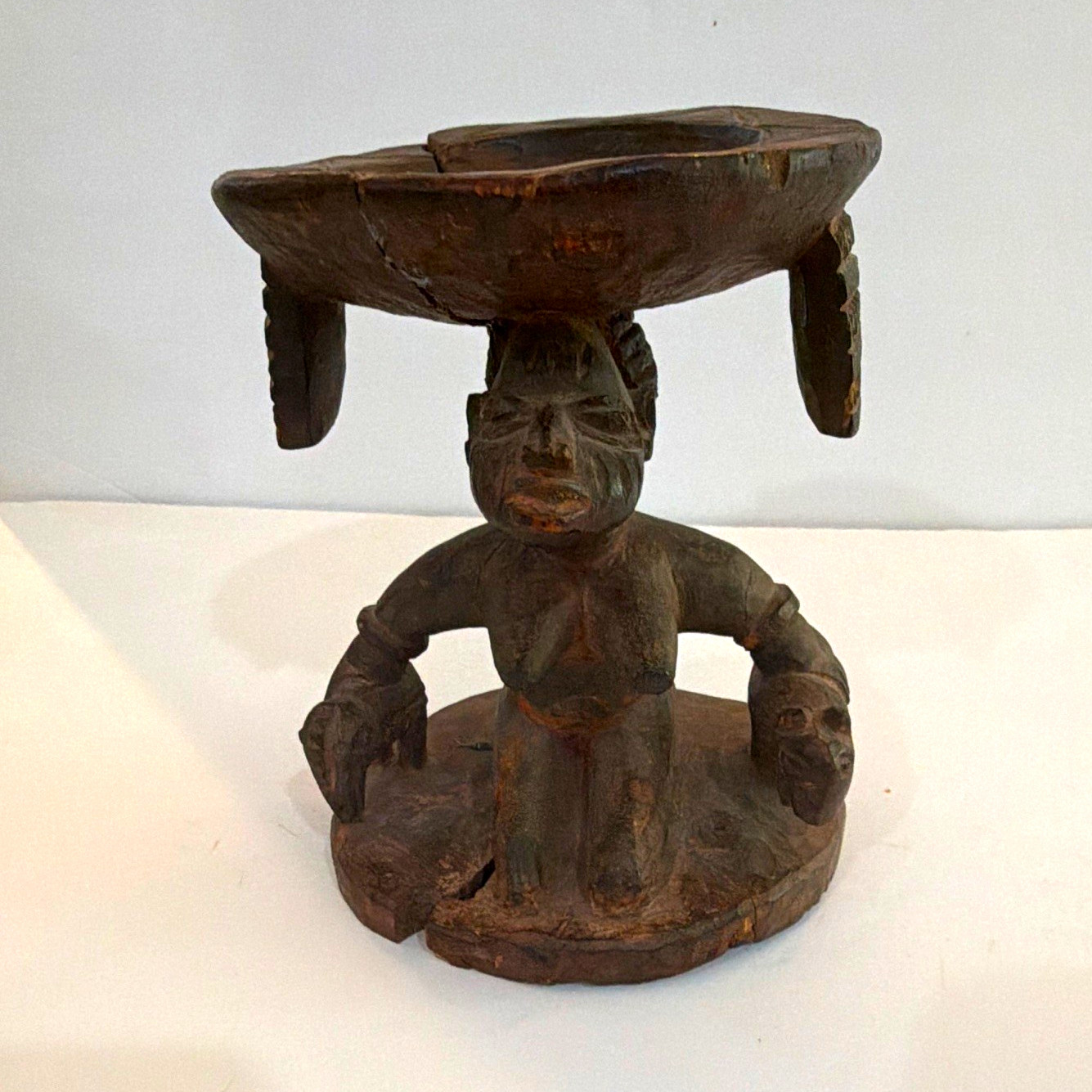 Antique African caryatid prestige stool-hand carved tribal female Antique African caryatid prestige stool-hand carved tribal female