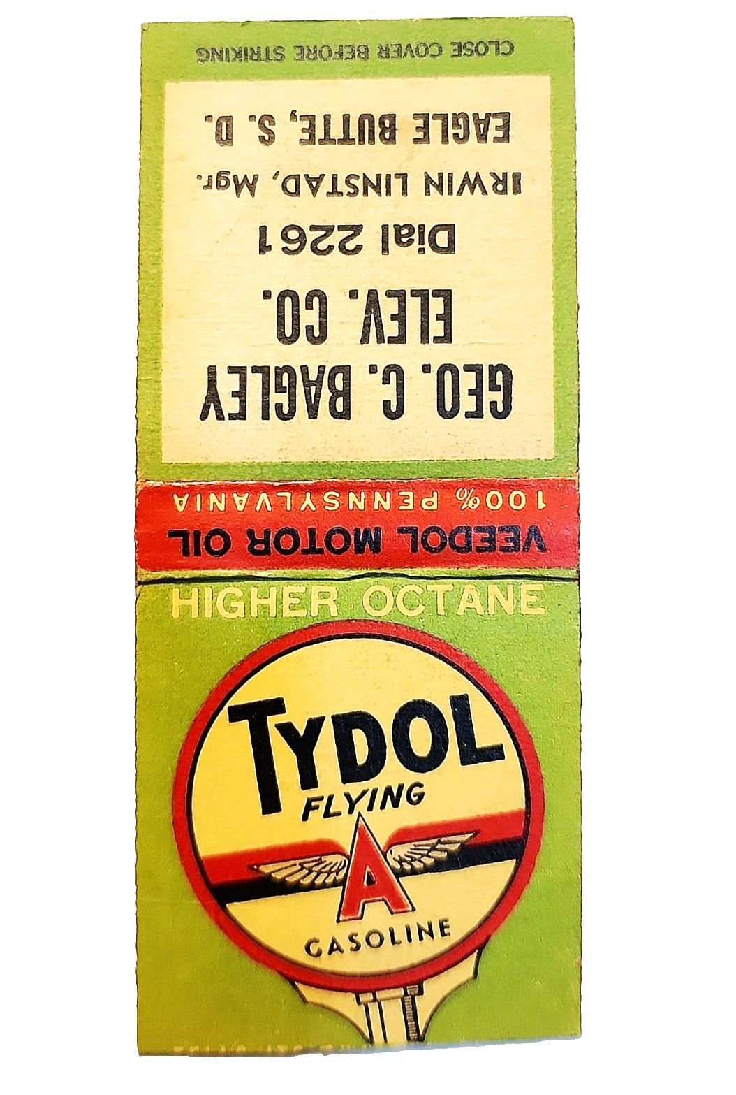 1930s Tydol Flying A Gasoline Matchbook Cover Veedol Motor Oil South Dakota 1930s Tydol Flying A Gasoline Matchbook Cover Veedol Motor Oil South Dakota