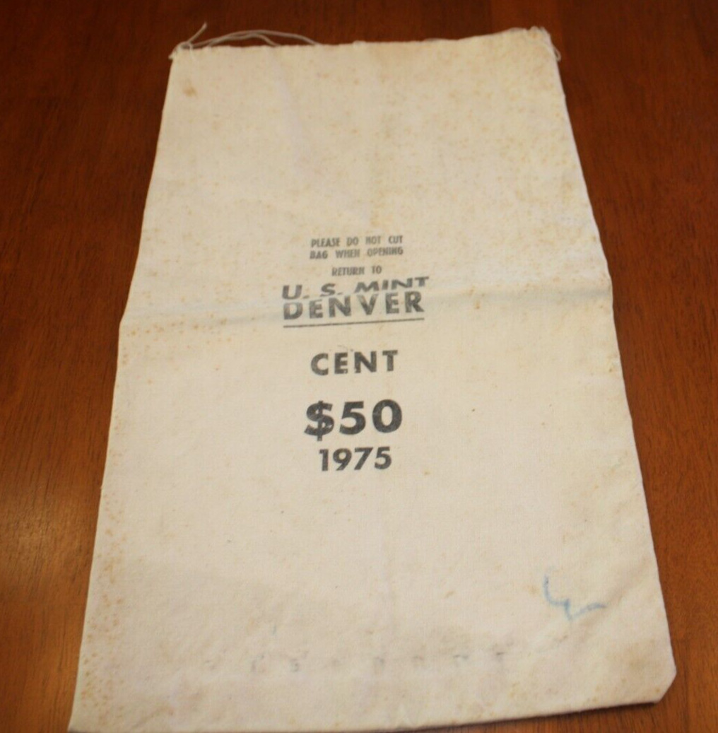 1975 $50 Coin Cent Money Bag US Mint Denver Canvas Bank Bag