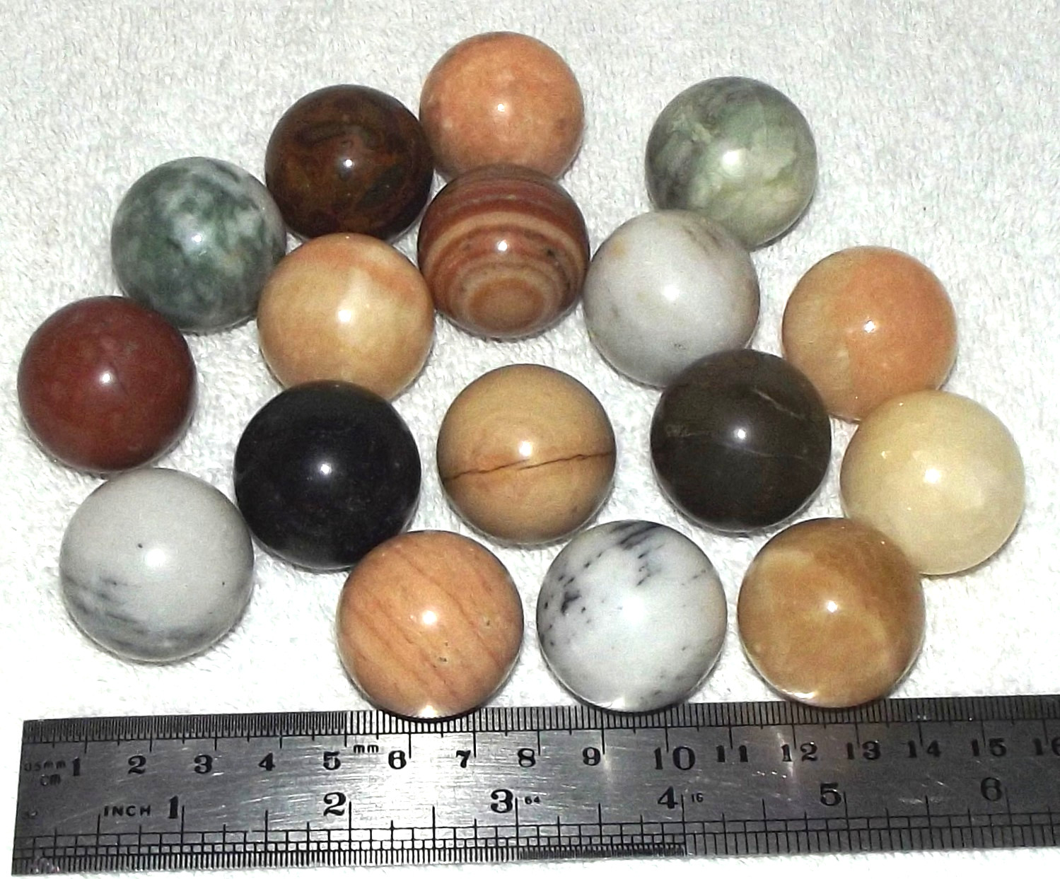 Vintage Lot of 17 Polished 1" (25mm) Natural Marble Onyx Stone Spheres Vintage Lot of 17 Polished 1" (25mm) Natural Marble Onyx Stone Spheres