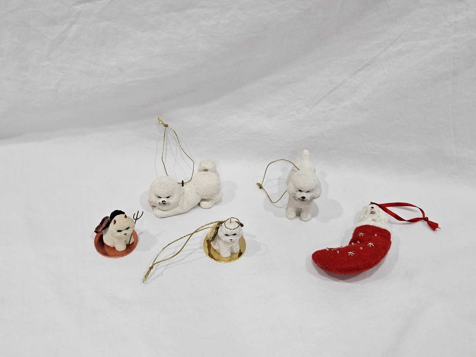 Bichon Frise Christmas Ornament Lot 5 Danbury Mint Conversation Concepts Resin